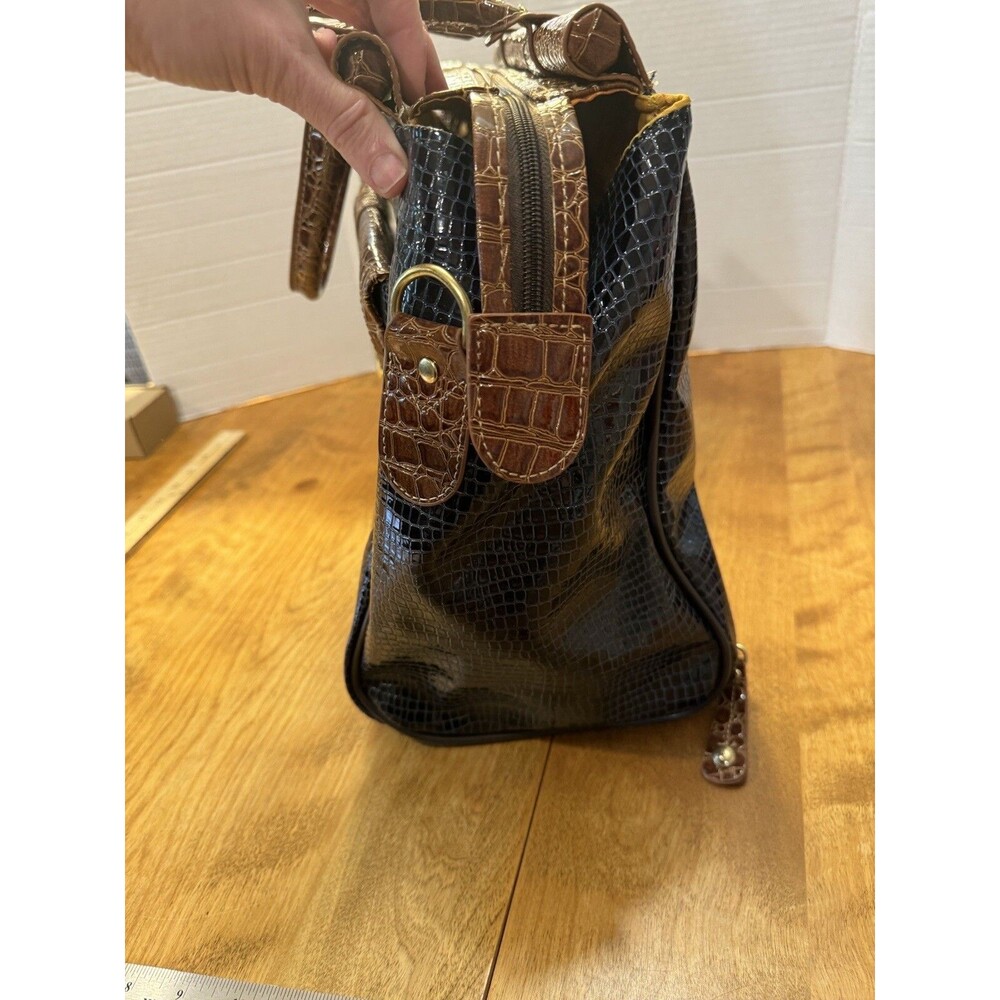 Samantha Brown Dowel Travel Bag Croc Embossed BLUE Brown Weekender Carry On - Picture 4 of 5